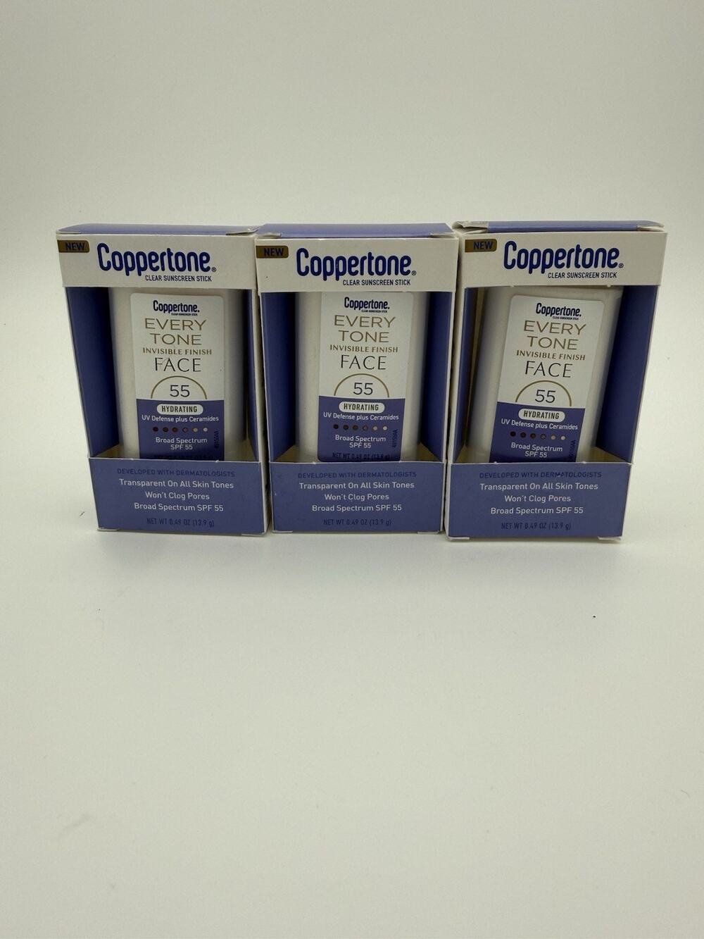 3-Pack Coppertone Every Tone Sunscreen Face Stick SPF 55 Travel Exp 8/26